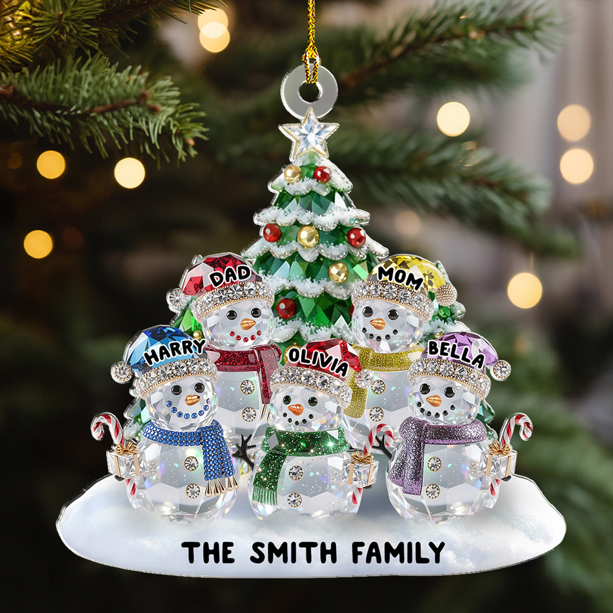 Elegant Glass Snowman Family - Personalized Custom Acrylic Ornament ...