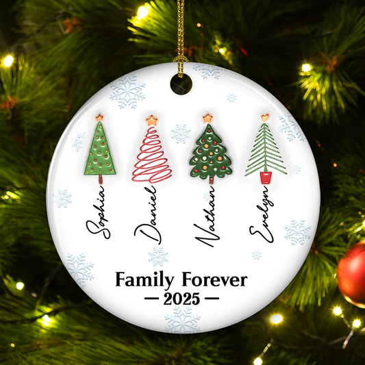 Family Forever Tree Names - Personalized Custom 3D Inflated Effect Ceramic Ornament
