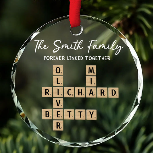 Custom Family Ornament, Christmas Gift for Family Members •  Family Hearts Forever Linked Together - Personalized Glass Ornament