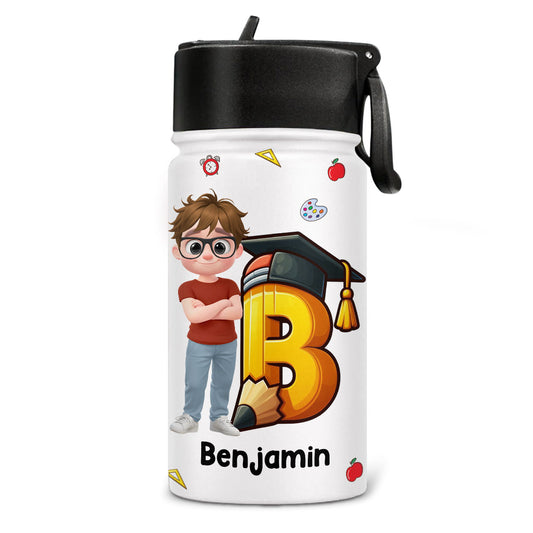 Alphabet Cartoonize Boy - Personalized Custom 3D Inflated Effect Kids Water Bottle