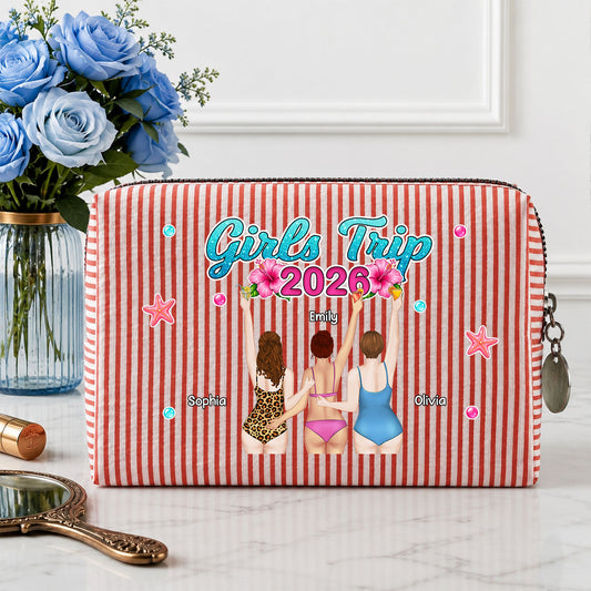 Girls Trip - Personalized Custom Seersucker Print Makeup Bag