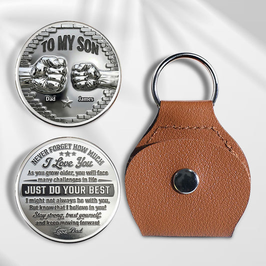 Custom Name Son Coin Keychain, Father's Day Birthday Gifts • To My Son I Believe In You - Personalized 3D Printing Pocket Hug