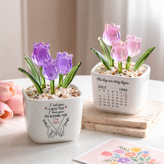 I Met You I Liked You I Love You - Personalized Custom Glass Everlasting Tulips