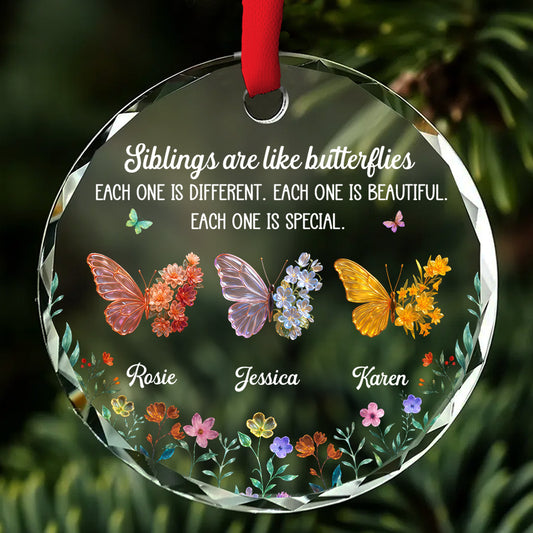Sparkling Wings For Siblings - Personalized Custom Glass Ornament