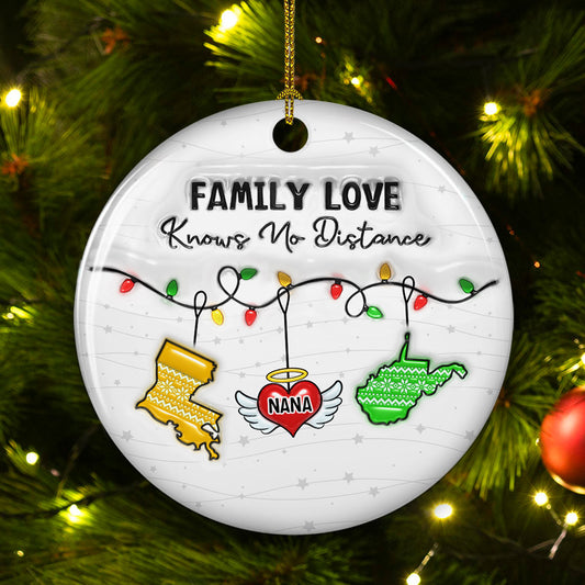 Custom Keepsake Christmas Ornament •  Family Love Knows No Distance Angel Wings - Personalized 3D Inflated Effect Ceramic Ornament