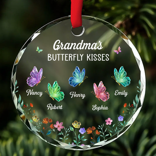 Grandma Kisses 2 - Personalized Custom Glass Ornament