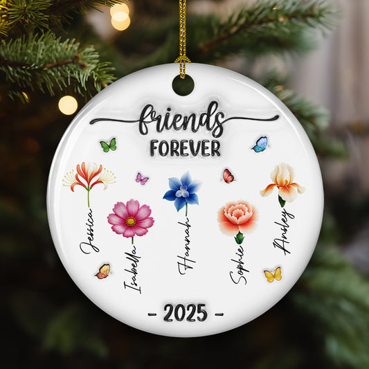 Friends Forever Flowers - Personalized Custom 3D Inflated Effect Ceramic Ornament