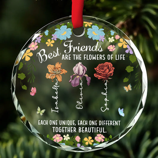 Friendship Blossoms In Every Heart - Personalized Custom Glass Ornament