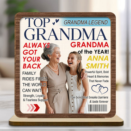 Top Grandma - Personalized Custom 2-Layer Wood Plaque With Flat Base