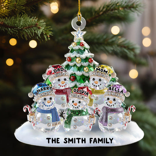 Elegant Glass Snowman Family - Personalized Custom Acrylic Ornament