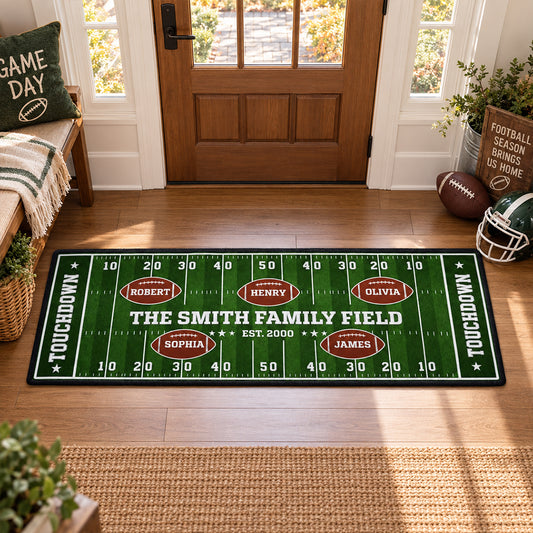Custom Family Name Rug, Housewarming Birthday Gift For Family Members • Our Team Our Home Field - Personalized Runner Rug