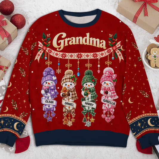 Custom Nana Christmas Sweatshirt, Gift for Mum • Grandmas Little Snowmen Christmas - Personalized All-Over-Print Sweatshirt