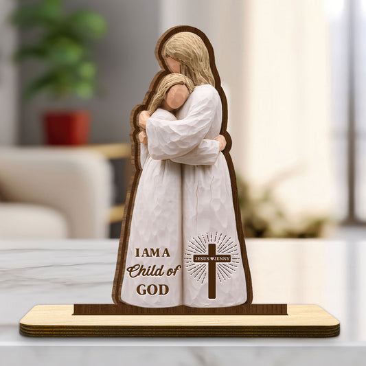 Child Of God Embrace - Personalized Custom 2-Layer Wood Plaque With Flat Base
