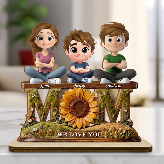 Gift For Wife Mom We Love You - Personalized Custom 2-Layer Wood Plaque With Flat Base