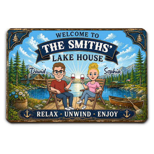 Welcome To The Lake House - Personalized Custom Metal Sign