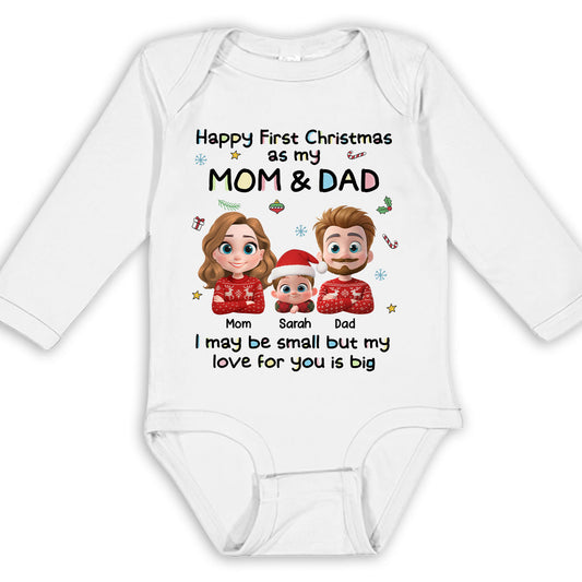 First Christmas With Mom And Dad - Personalized Custom Long Sleeve Baby Onesie