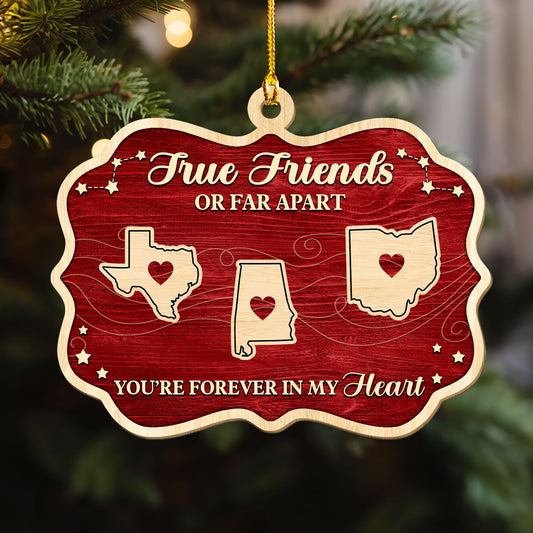 Hearts Stay Connected Through Distance - Personalized Custom 3D Effect Wood Ornament