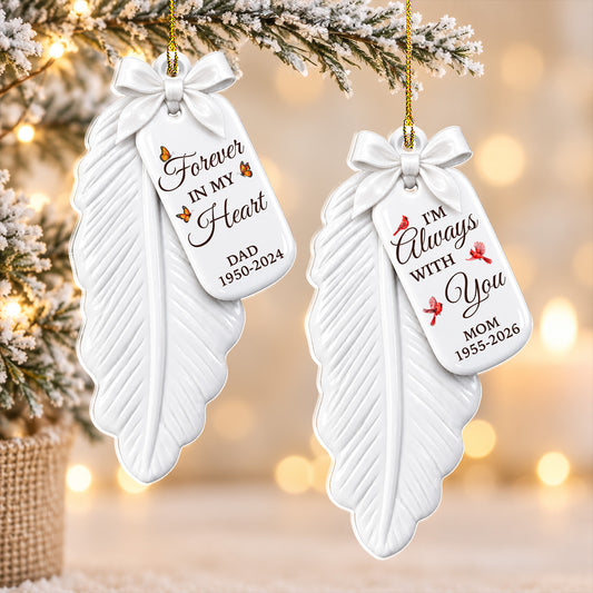 Personalised Memorial Christmas Ornament, Remembrance Gift •  A Feather From Heaven - Personalized 3D Effect Acrylic Ornament