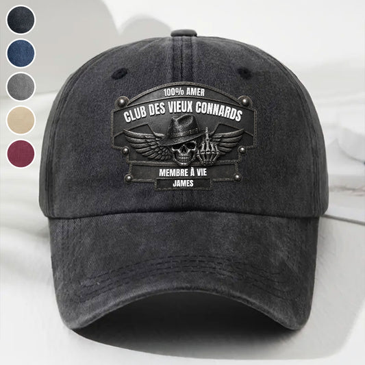 Club Des Vieux Connards - Personalized Custom 3D Effect Vintage Washed Denim Cap