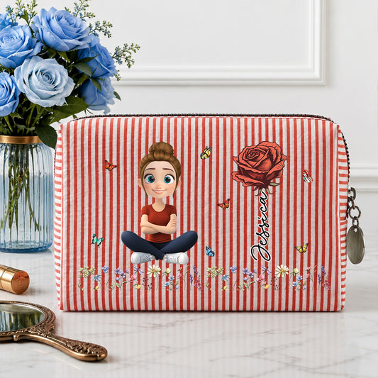 Vintage Floral Soul - Personalized Custom Seersucker Print Makeup Bag