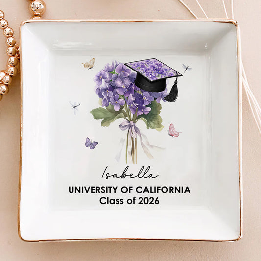 Her Graduation Bloom - Personalized Custom Jewelry Dish