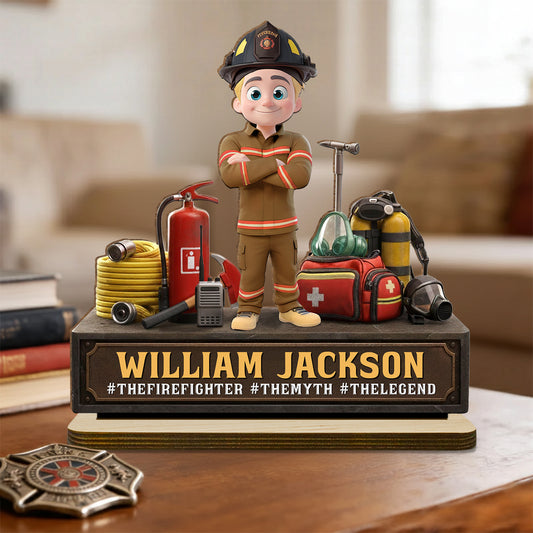 The Firefighter The Myth The Legend - Personalized Custom 2-Layer Wood Plaque With Flat Base