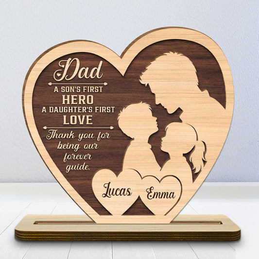 Hero Of Son Love Of Daughter - Personalized Custom 2-Layer Wood Plaque With Flat Base