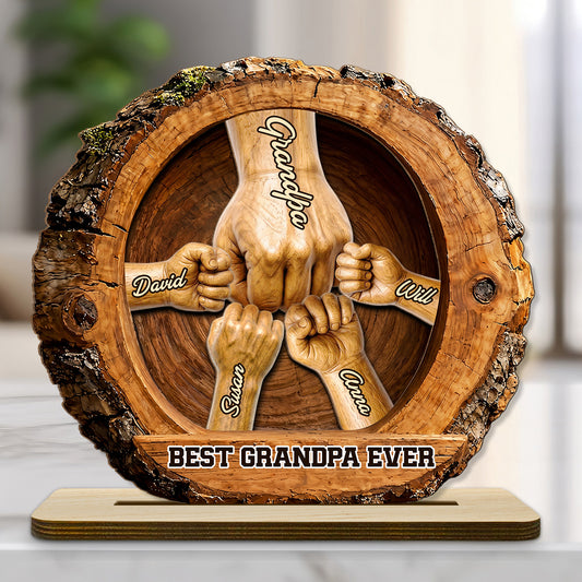 Family Bond Hand Sculpture - Personalized Custom 2-Layer Wood Plaque With Flat Base