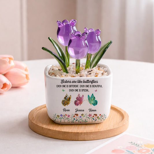 Festive Sister Love - Personalized Custom Glass Everlasting Tulips