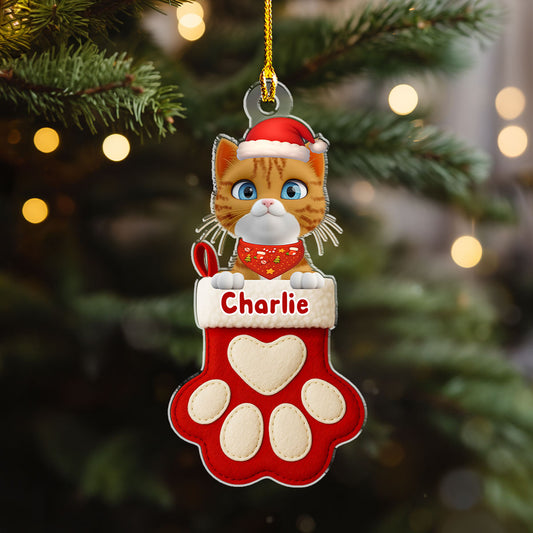 Cat Love In Stocking - Personalized Custom Acrylic Ornament
