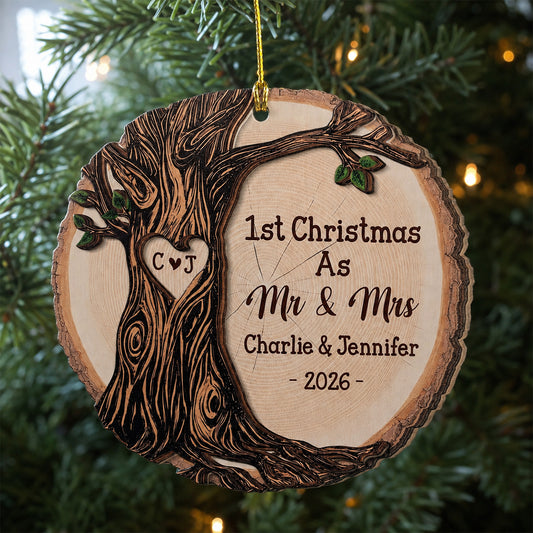 First Christmas Married - Personalized 2-Layered Wood Ornament