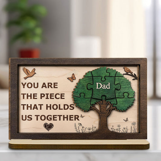 Dad Builds Family Bonds - Personalized Custom 2-Layer Wood Plaque With Flat Base