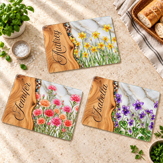 A Garden Of Birth Flowers - Personalized Glass Cutting Board