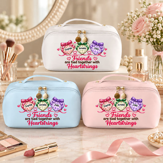 Heartstrings Friendship - Personalized Leather Makeup Bag