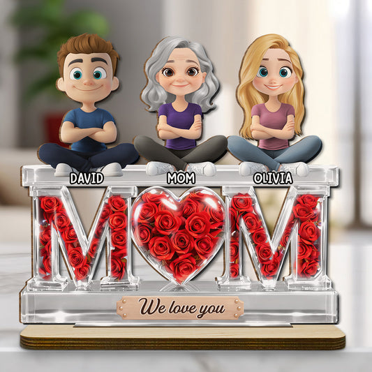Flowers For Mommy - Personalized Custom 2-Layer Wood Plaque With Flat Base