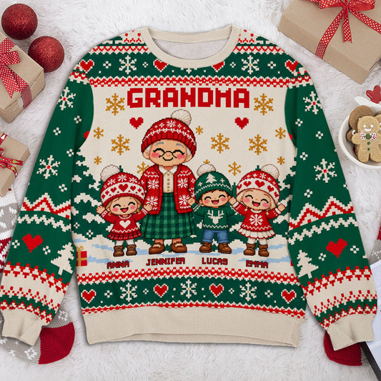 Custom Nana Christmas Sweatshirt, Gift for Mum • Grandma With Kids - Personalized All-Over-Print Sweatshirt